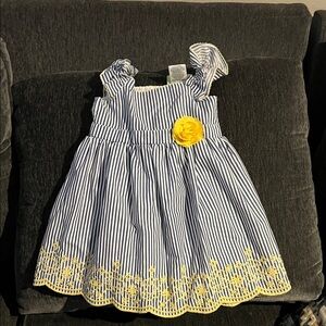 Penelope Mack Navy and White Striped Dress with Yellow Floral Accent